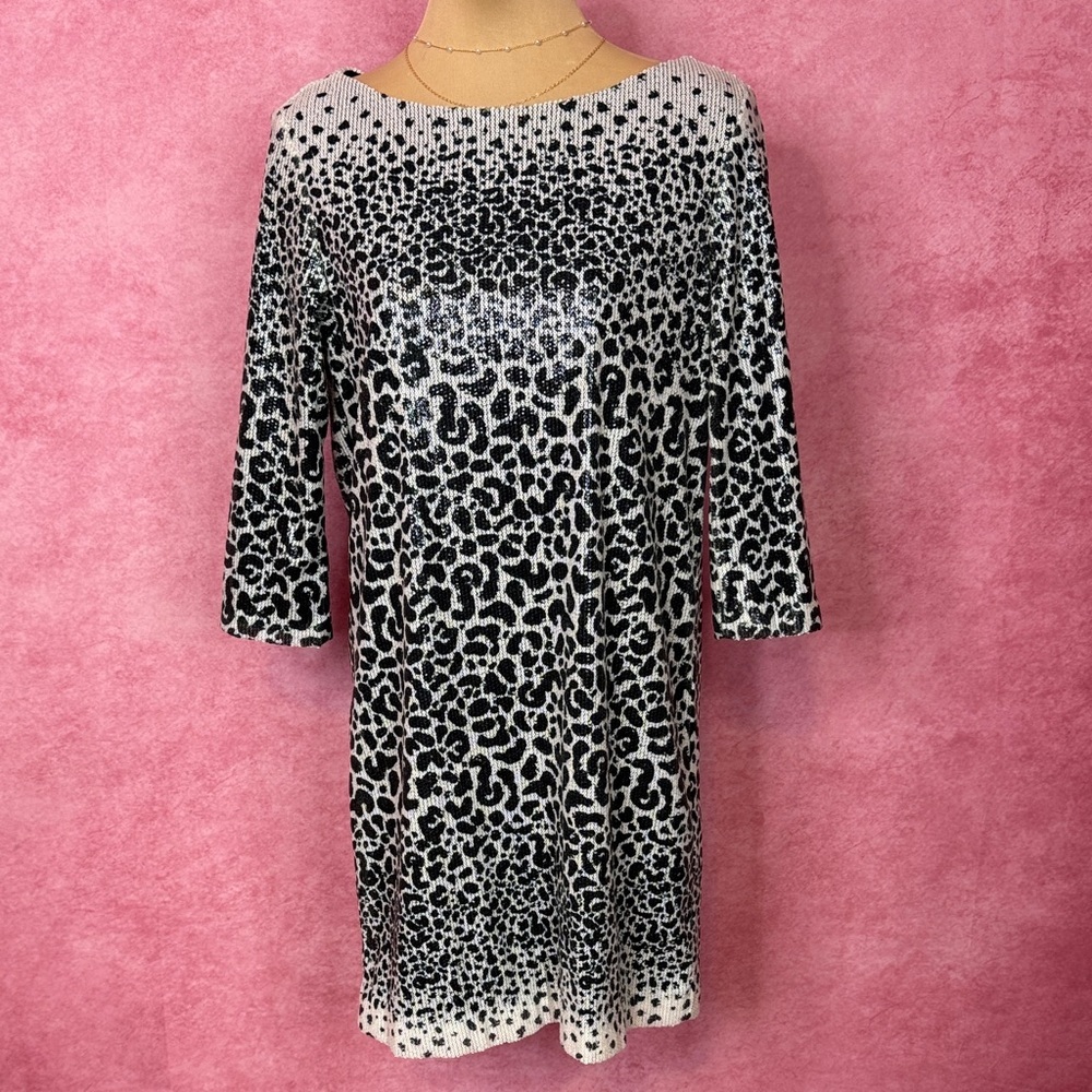 135. Zara Basic Sequin Leopard Print Mini Dress B… - image 1